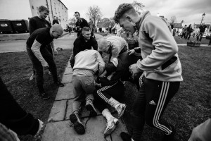 Image ©Licensed to i-Images Picture Agency. 09/02/2016. Sedgefield, County Durham, United Kingdom. People take part in the annual Sedgefield Shrove Tuesday Ball Game. An Easter tradition where a small leather ball is fought over for three hours. Picture by Tom Banks / i-Images