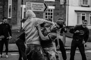 Image ©Licensed to i-Images Picture Agency. 09/02/2016. Sedgefield, County Durham, United Kingdom. People take part in the annual Sedgefield Shrove Tuesday Ball Game. An Easter tradition where a small leather ball is fought over for three hours. Picture by Tom Banks / i-Images